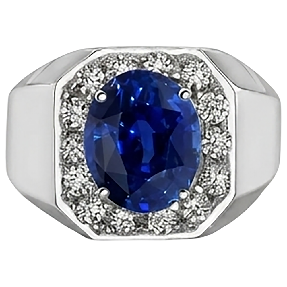 Runder Diamant Halo Oval Saphir Ring Gold Herrenschmuck 3,50 Karat
