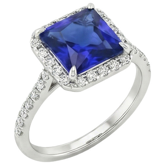 Runder Diamant & blauer Saphir-Verlobungsring mit Akzenten 6 Karat