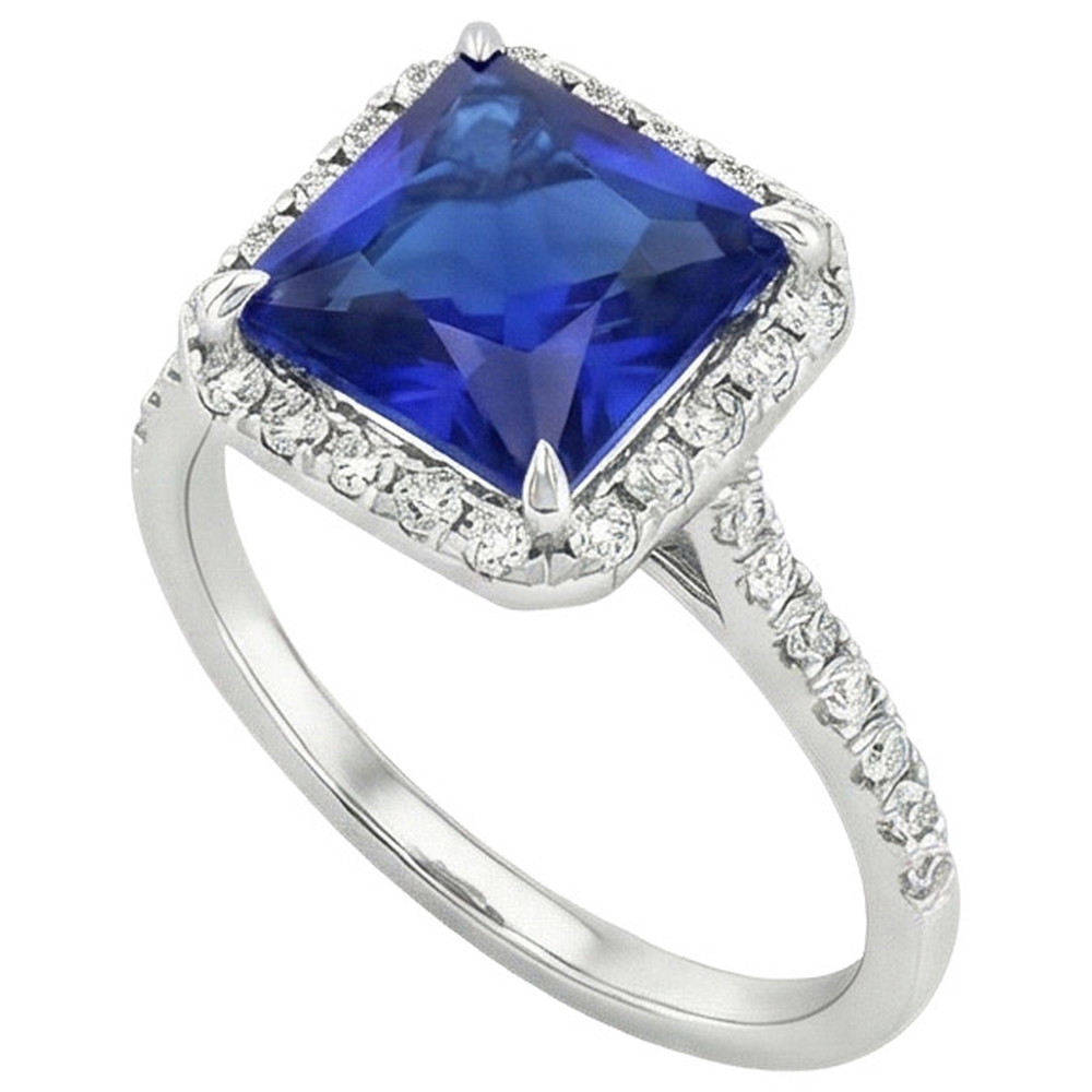 Runder Diamant & blauer Saphir-Verlobungsring mit Akzenten 6 Karat