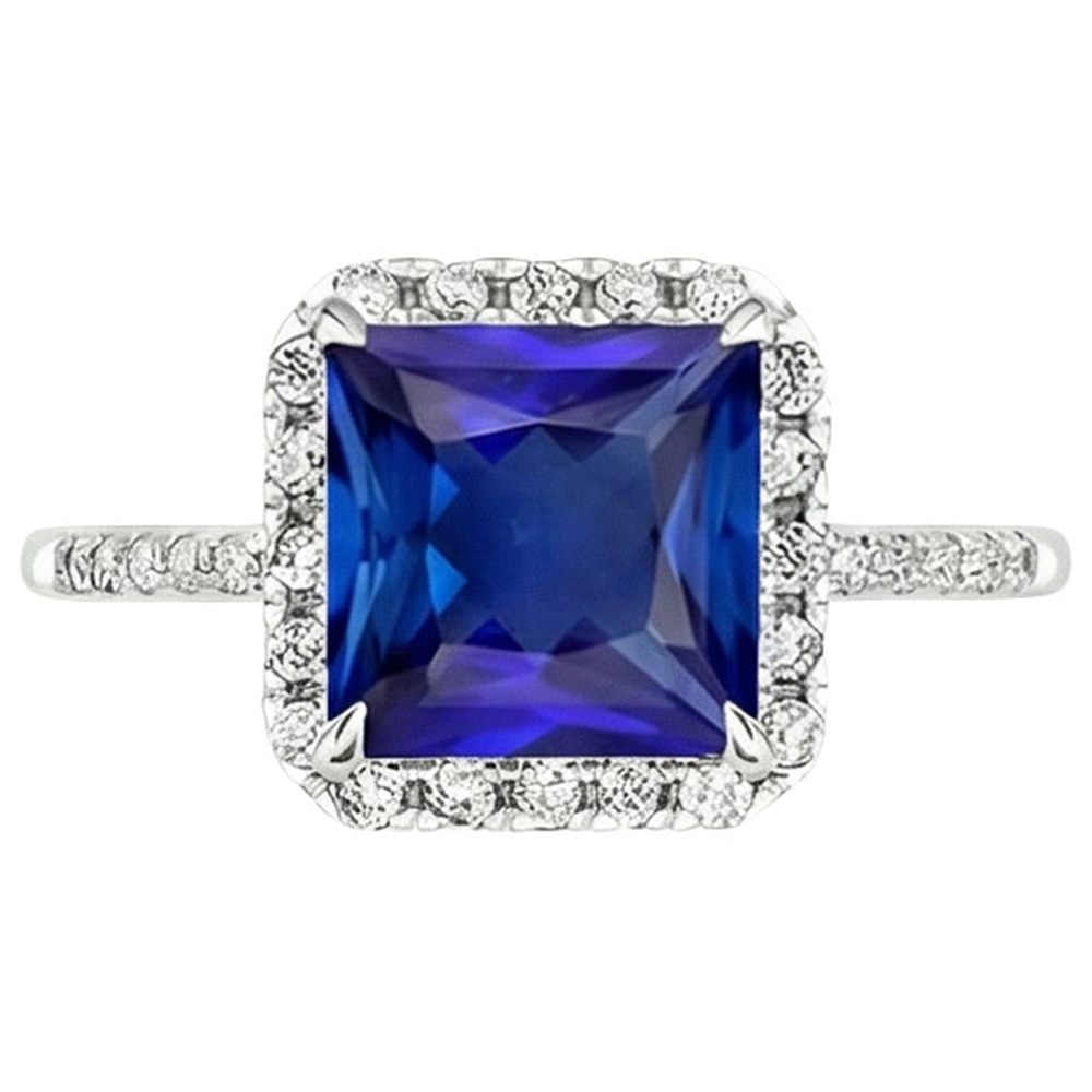 Runder Diamant & blauer Saphir-Verlobungsring mit Akzenten 6 Karat