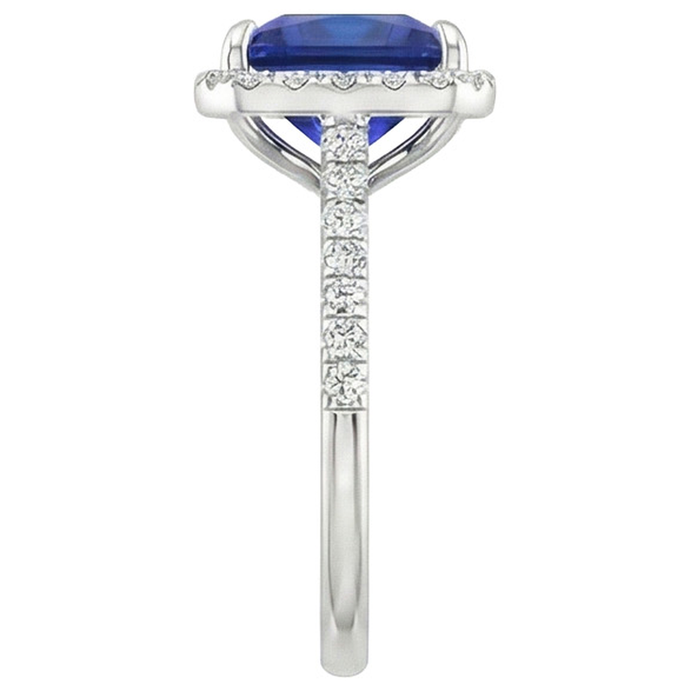 Runder Diamant & blauer Saphir-Verlobungsring mit Akzenten 6 Karat