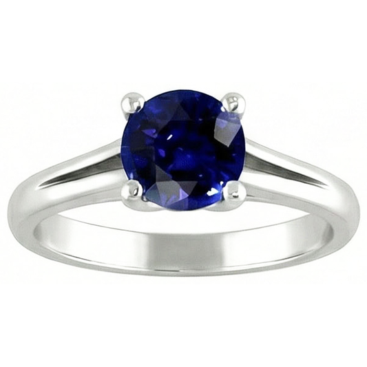 Runder Gold Solitaire Ceylon Saphir Ring U Krappenfassung 1,50 Karat