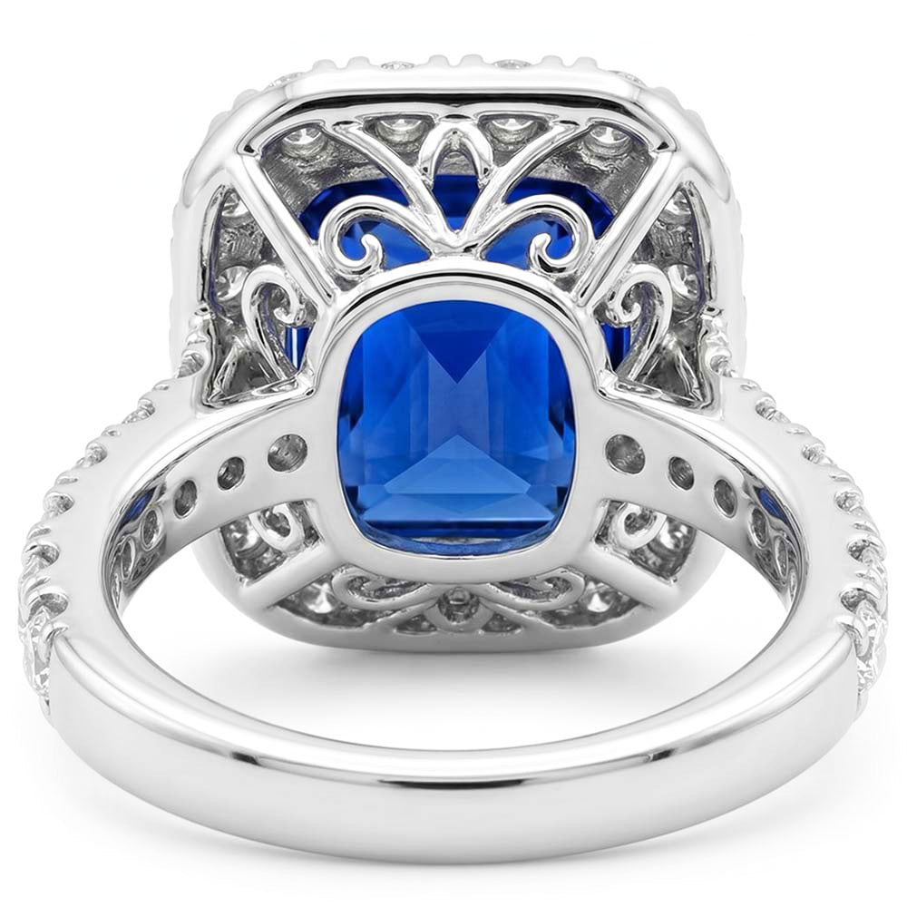 Runder Natürlicher Diamant ( nicht im Labor gezüchtet ) Halo Radiant Blue Saphir 4 Karat Weißgold 14K