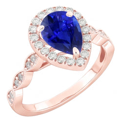 Runder Natürlicher Diamant ( nicht im Labor gezüchtet ) Halo Ring Birne Sri Lanka Saphir 5 Karat