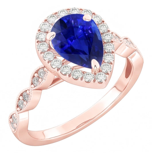 Runder Natürlicher Diamant ( nicht im Labor gezüchtet ) Halo Ring Birne Sri Lanka Saphir 5 Karat