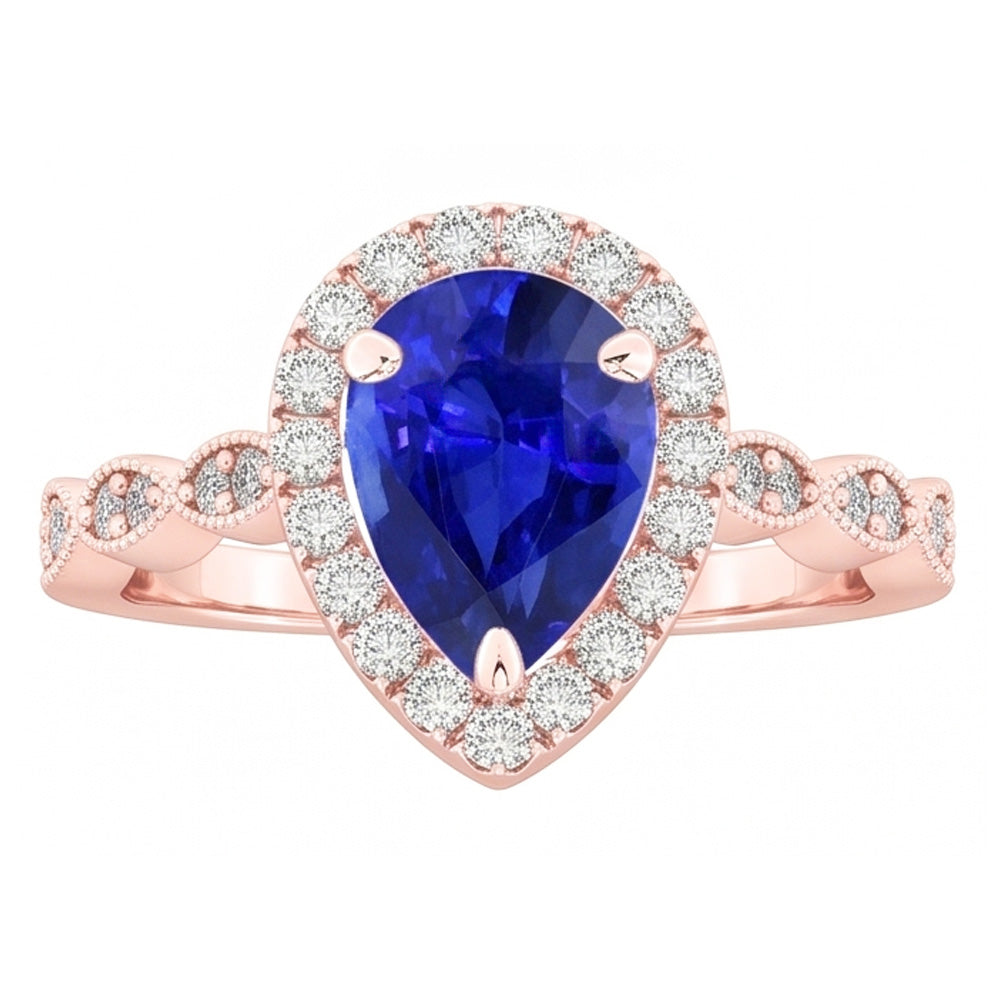 Runder Natürlicher Diamant ( nicht im Labor gezüchtet ) Halo Ring Birne Sri Lanka Saphir 5 Karat