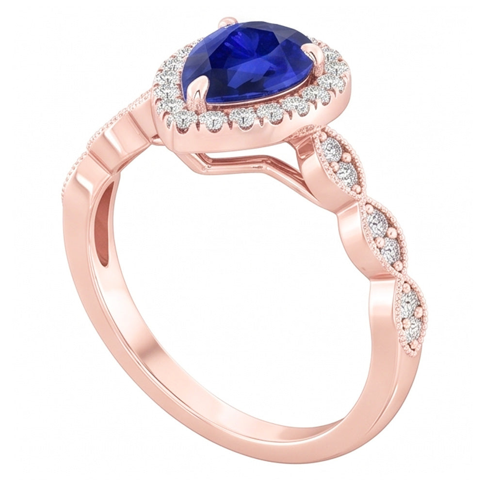 Runder Natürlicher Diamant ( nicht im Labor gezüchtet ) Halo Ring Birne Sri Lanka Saphir 5 Karat