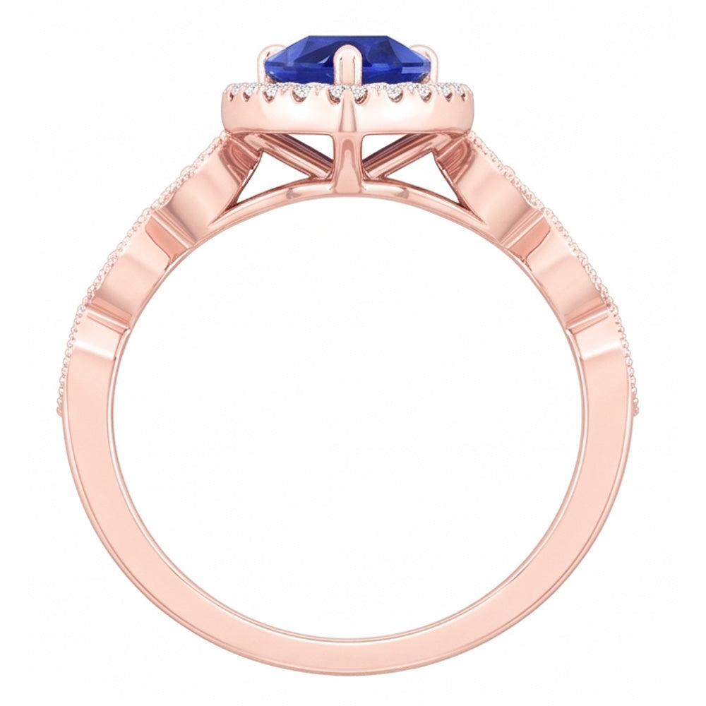 Runder Natürlicher Diamant ( nicht im Labor gezüchtet ) Halo Ring Birne Sri Lanka Saphir 5 Karat