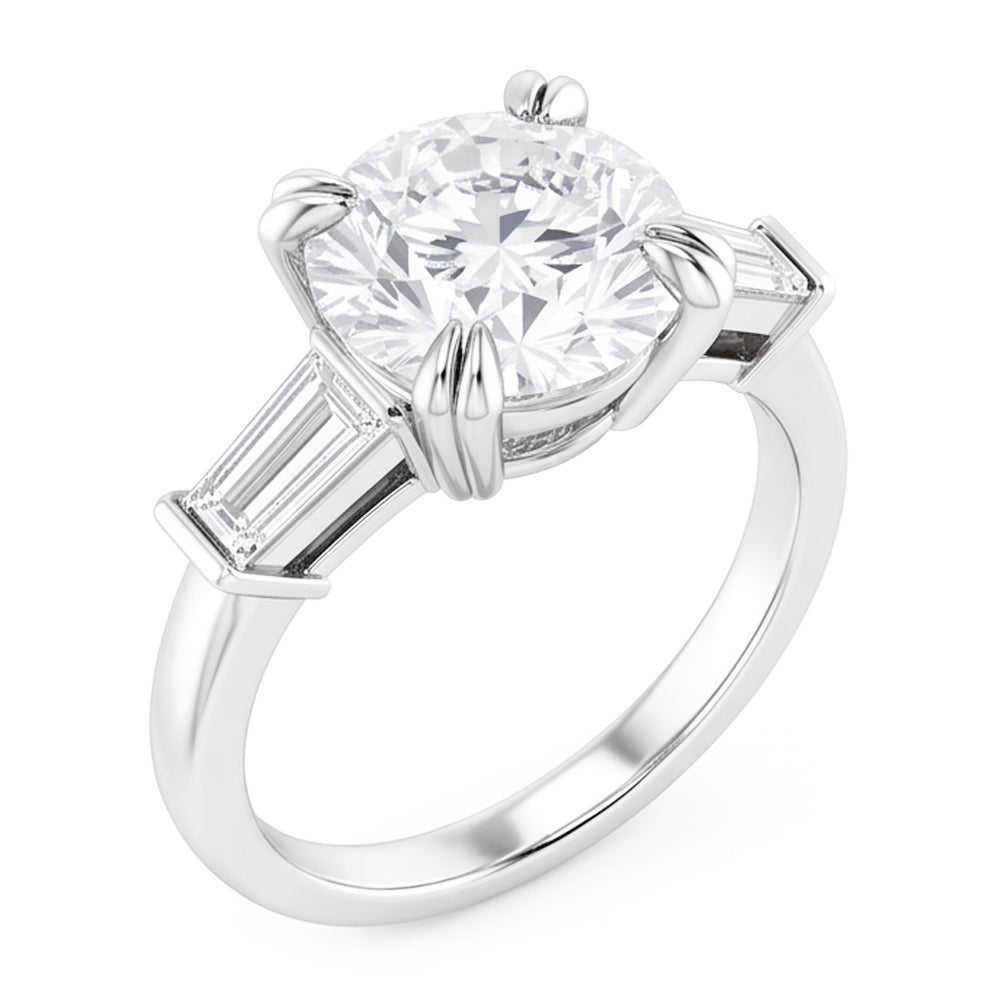 Runder Ring Mit Baguette-Echt Diamant 3 Steine Weißgold 2,30 Karat
