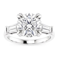 Runder Ring Mit Baguette-Echt Diamant 3 Steine Weißgold 2,30 Karat