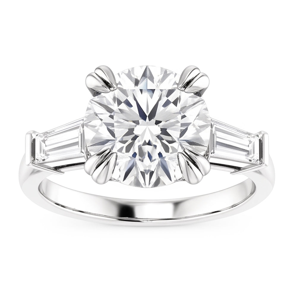 Runder Ring Mit Baguette-Echt Diamant 3 Steine Weißgold 2,30 Karat