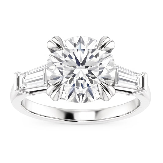 Runder Ring Mit Baguette-Echt Diamant 3 Steine Weißgold 2,30 Karat