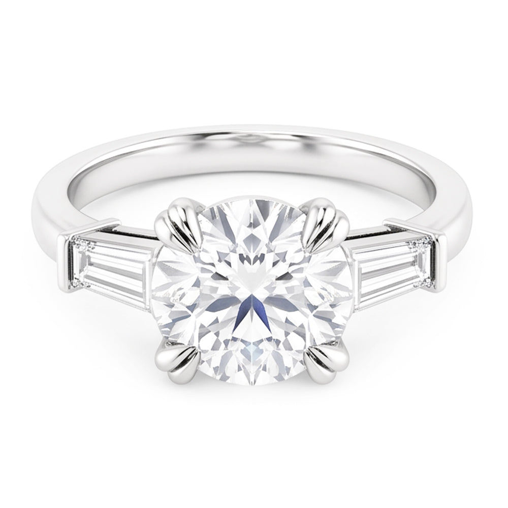 Runder Ring Mit Baguette-Echt Diamant 3 Steine Weißgold 2,30 Karat