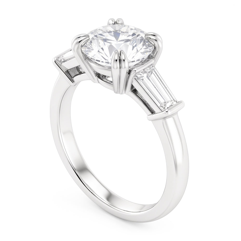 Runder Ring Mit Baguette-Echt Diamant 3 Steine Weißgold 2,30 Karat
