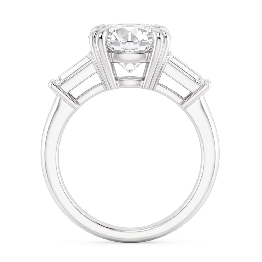 Runder Ring Mit Baguette-Echt Diamant 3 Steine Weißgold 2,30 Karat