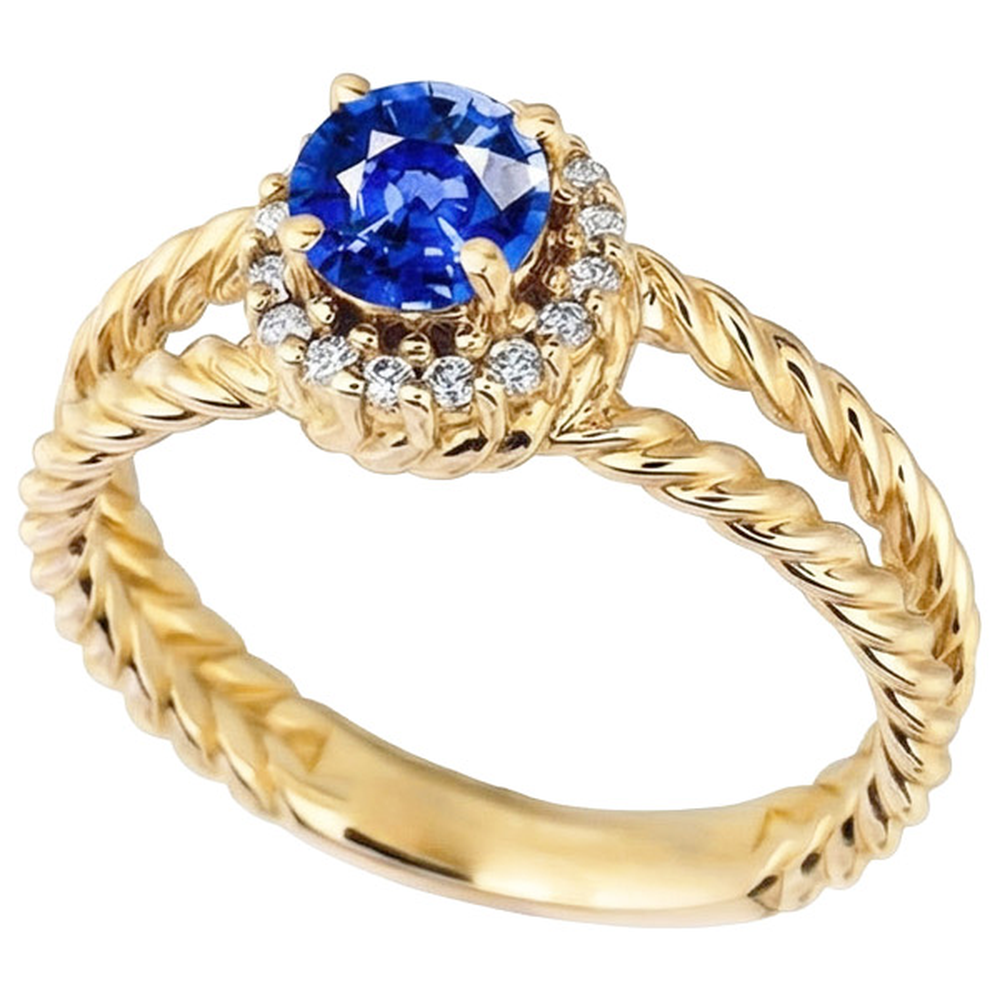 Runder Saphir-Diamant-Fancy-Ring 2 Karat Gelbgold 14K