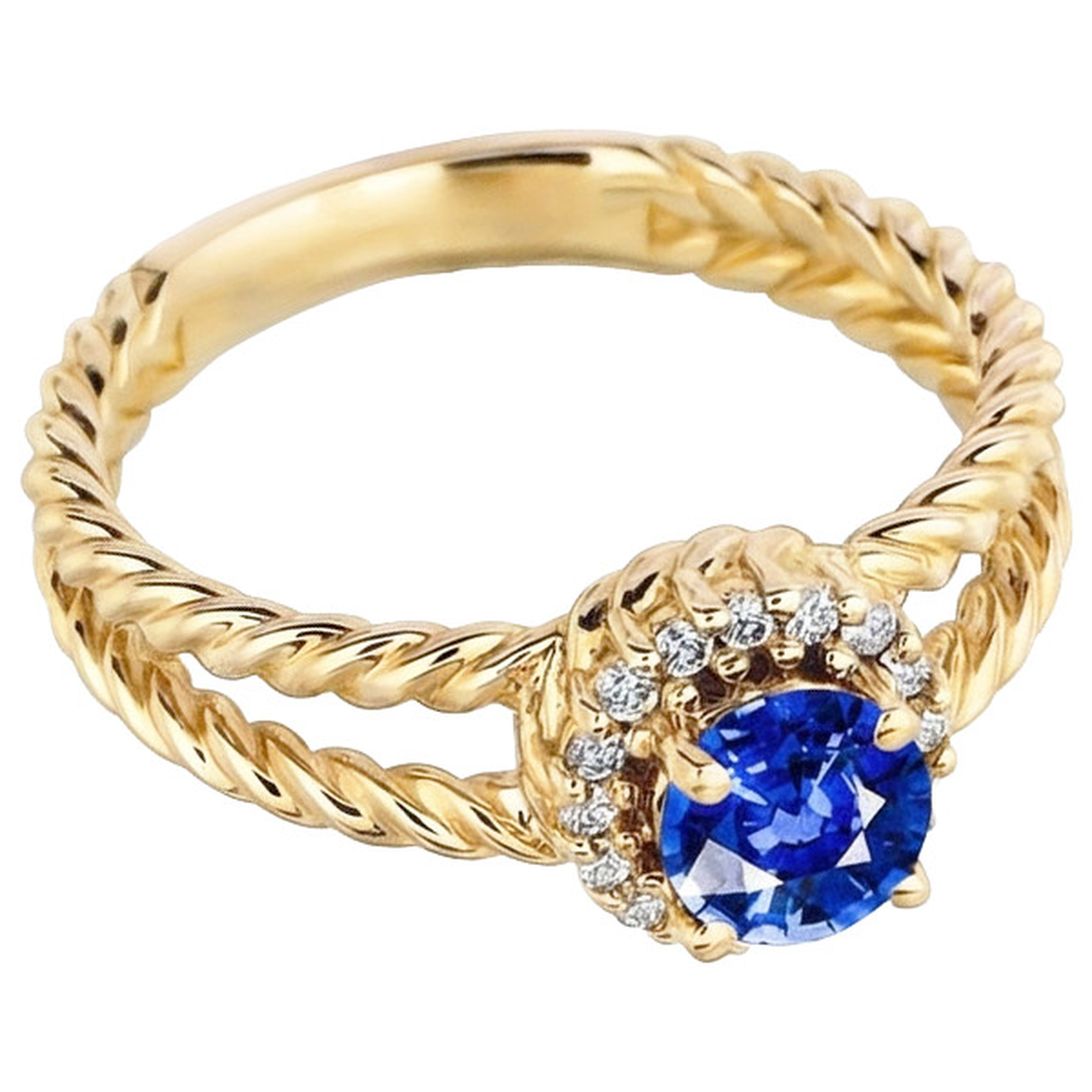 Runder Saphir-Diamant-Fancy-Ring 2 Karat Gelbgold 14K
