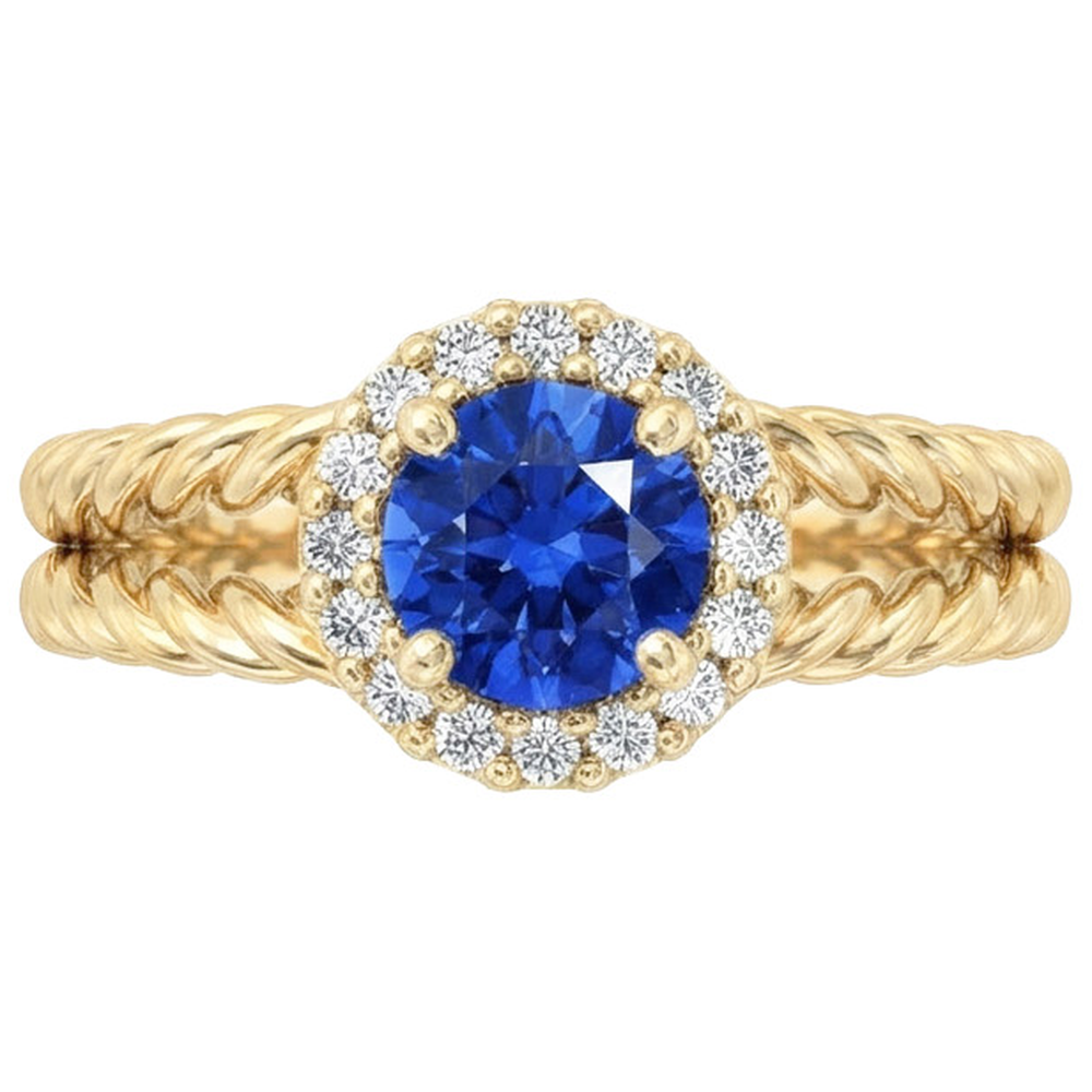 Runder Saphir-Diamant-Fancy-Ring 2 Karat Gelbgold 14K