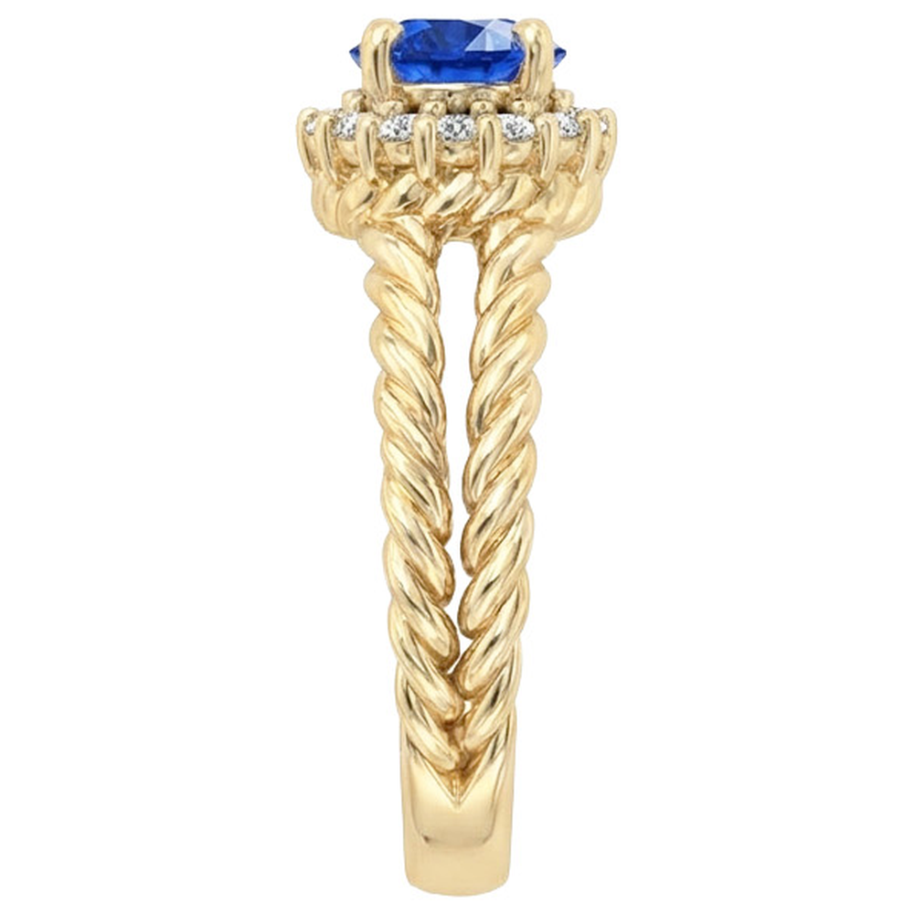 Runder Saphir-Diamant-Fancy-Ring 2 Karat Gelbgold 14K