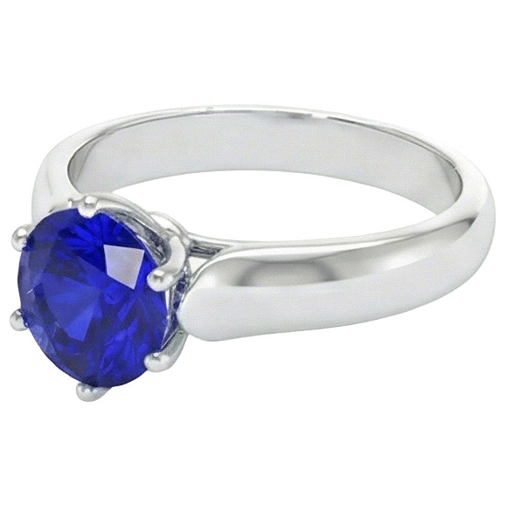 Runder Solitärring Sri Lanka Saphir 2 Karat Weißgold 14K