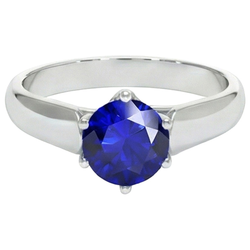 Runder Solitärring Sri Lanka Saphir 2 Karat Weißgold 14K