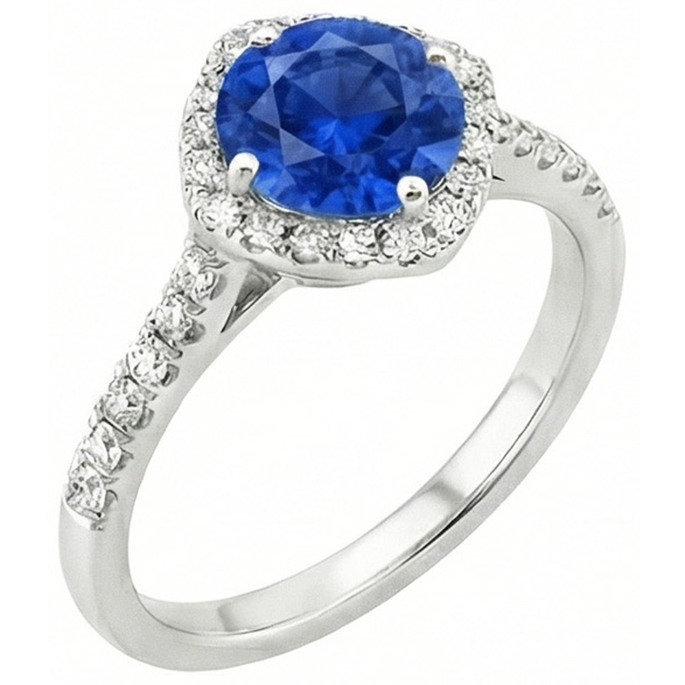Runder Sri Lanka Blauer Saphir Diamant Ring Goldschmuck 4 Karat