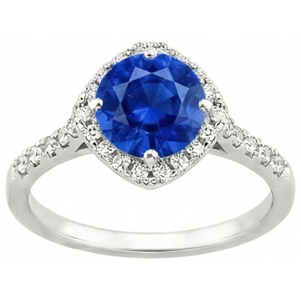 Runder Sri Lanka Blauer Saphir Diamant Ring Goldschmuck 4 Karat