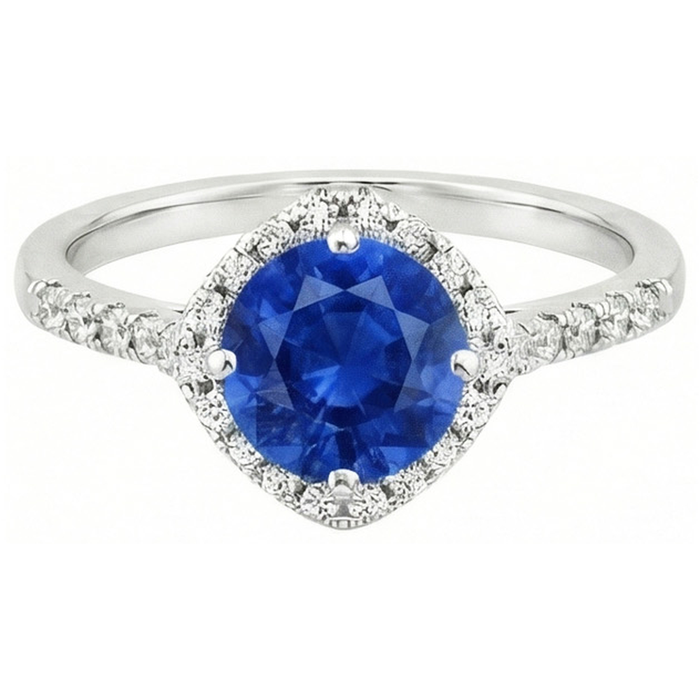 Runder Sri Lanka Blauer Saphir Diamant Ring Goldschmuck 4 Karat