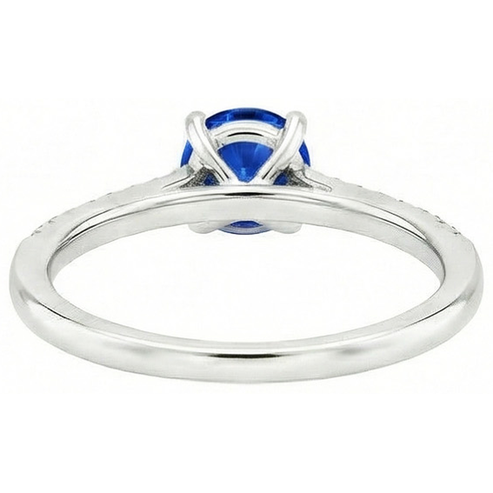 Runder Sri Lanka Saphir Ring Diamant Schmuck Weiß Gold 14K