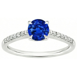 Runder Sri Lanka Saphir Ring Diamant Schmuck Weiß Gold 14K