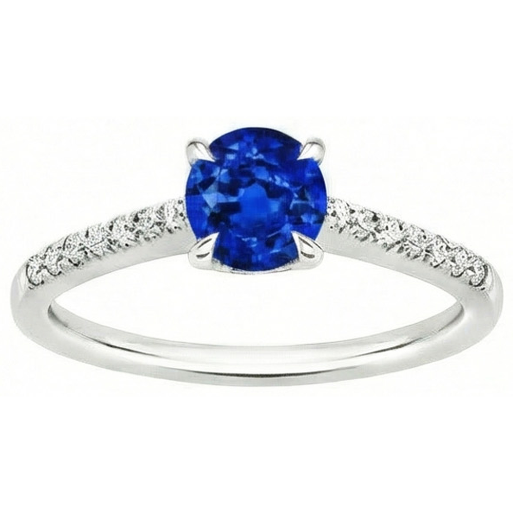 Runder Sri Lanka Saphir Ring Diamant Schmuck Weiß Gold 14K