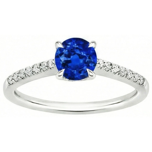 Runder Sri Lanka Saphir Ring Diamant Schmuck Weiß Gold 14K