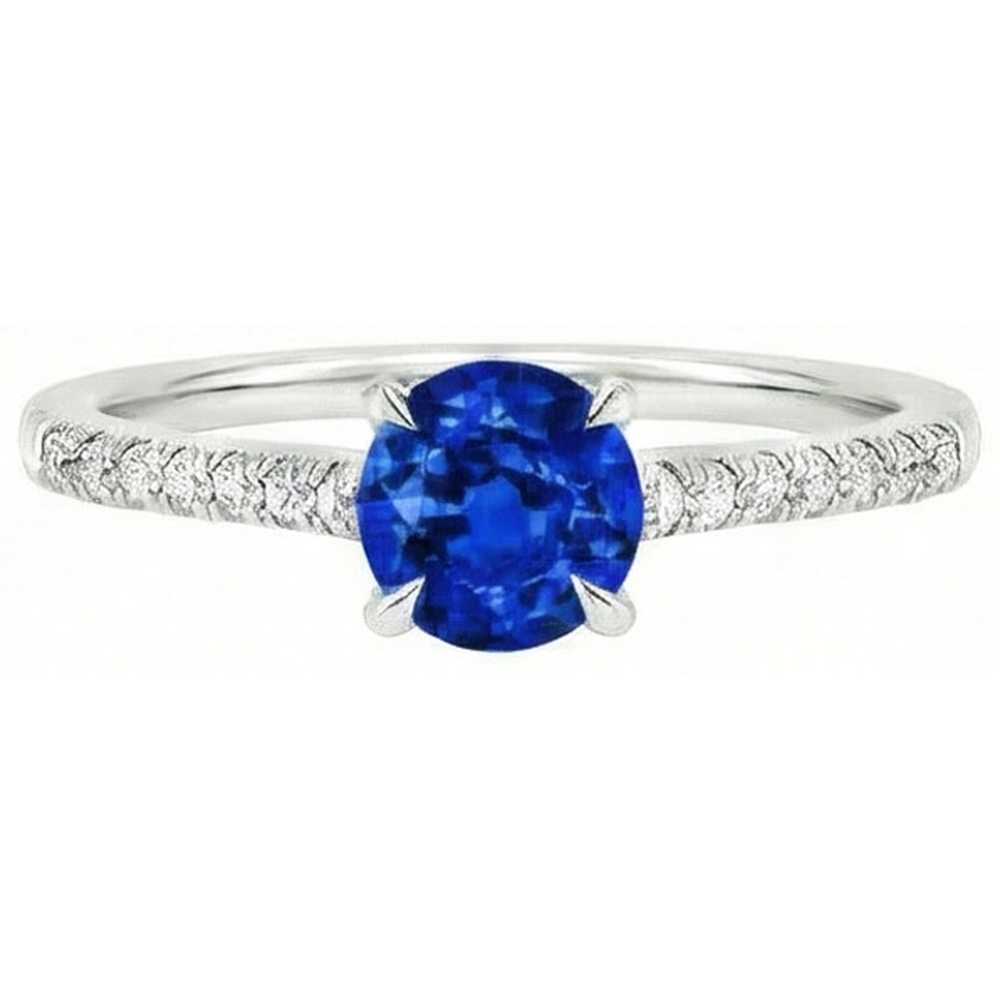 Runder Sri Lanka Saphir Ring Diamant Schmuck Weiß Gold 14K