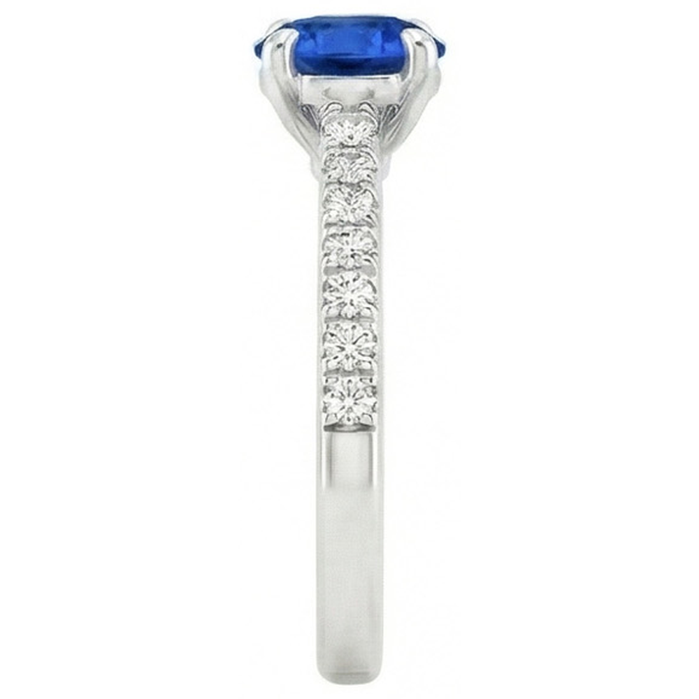 Runder Sri Lanka Saphir Ring Diamant Schmuck Weiß Gold 14K