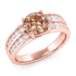 Runder brauner Champagner-Natürliche Diamant-Edelstein-Ring 2.5 Karat Roségold 14K