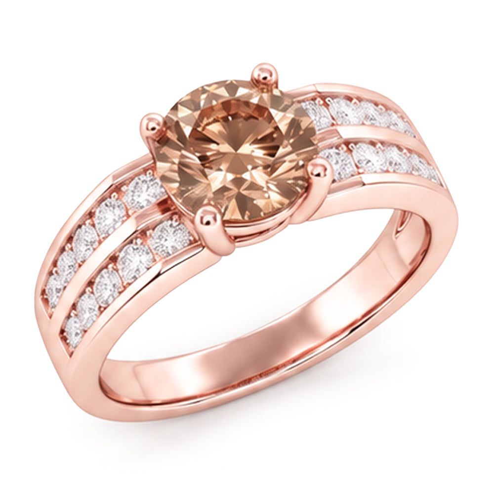 Runder brauner Champagner-Natürliche Diamant-Edelstein-Ring 2.5 Karat Roségold 14K