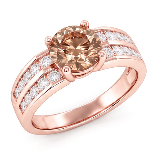 Runder brauner Champagner-Natürliche Diamant-Edelstein-Ring 2.5 Karat Roségold 14K