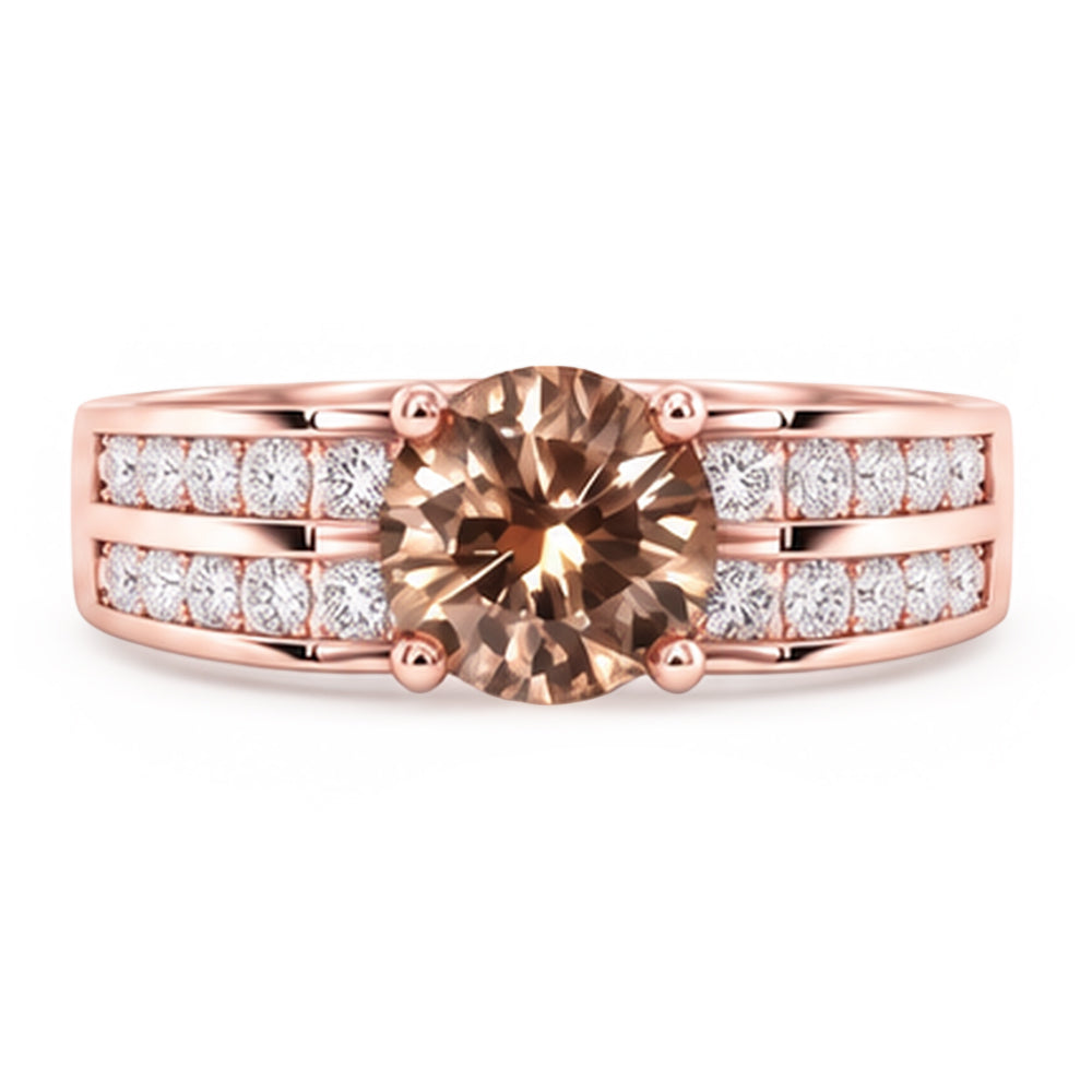 Runder brauner Champagner-Natürliche Diamant-Edelstein-Ring 2.5 Karat Roségold 14K