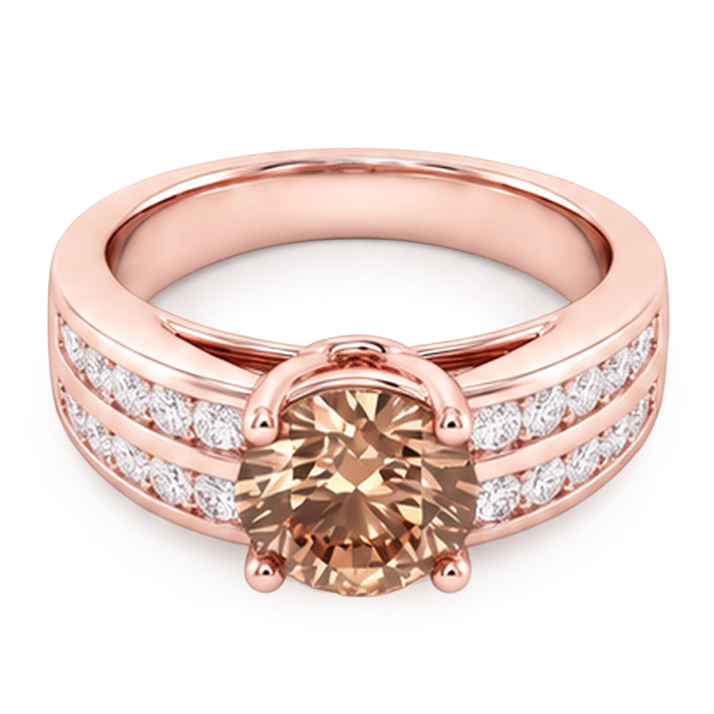 Runder brauner Champagner-Natürliche Diamant-Edelstein-Ring 2.5 Karat Roségold 14K