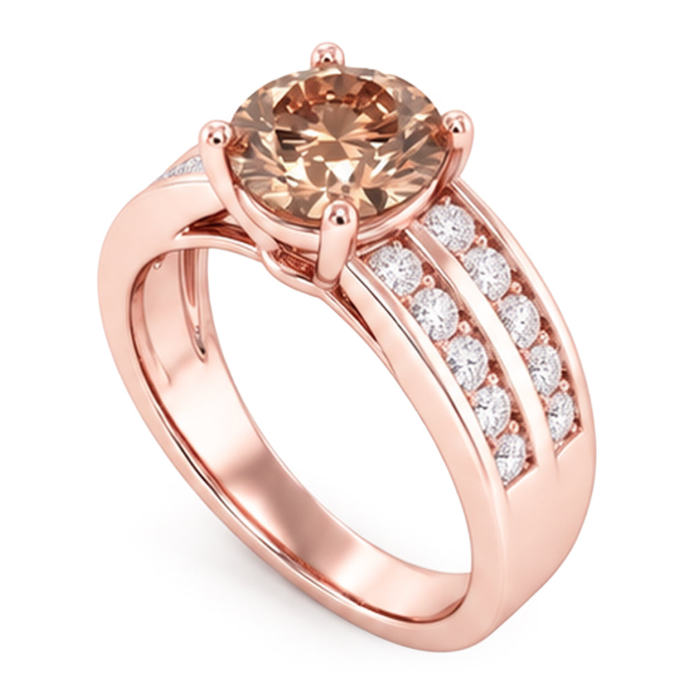 Runder brauner Champagner-Natürliche Diamant-Edelstein-Ring 2.5 Karat Roségold 14K