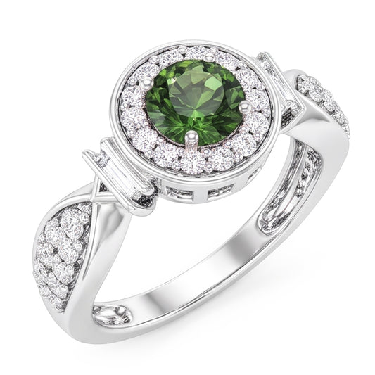 Runder grüner Saphir-Diamant-Ring Weißgold-Schmuck 1.35 ct.