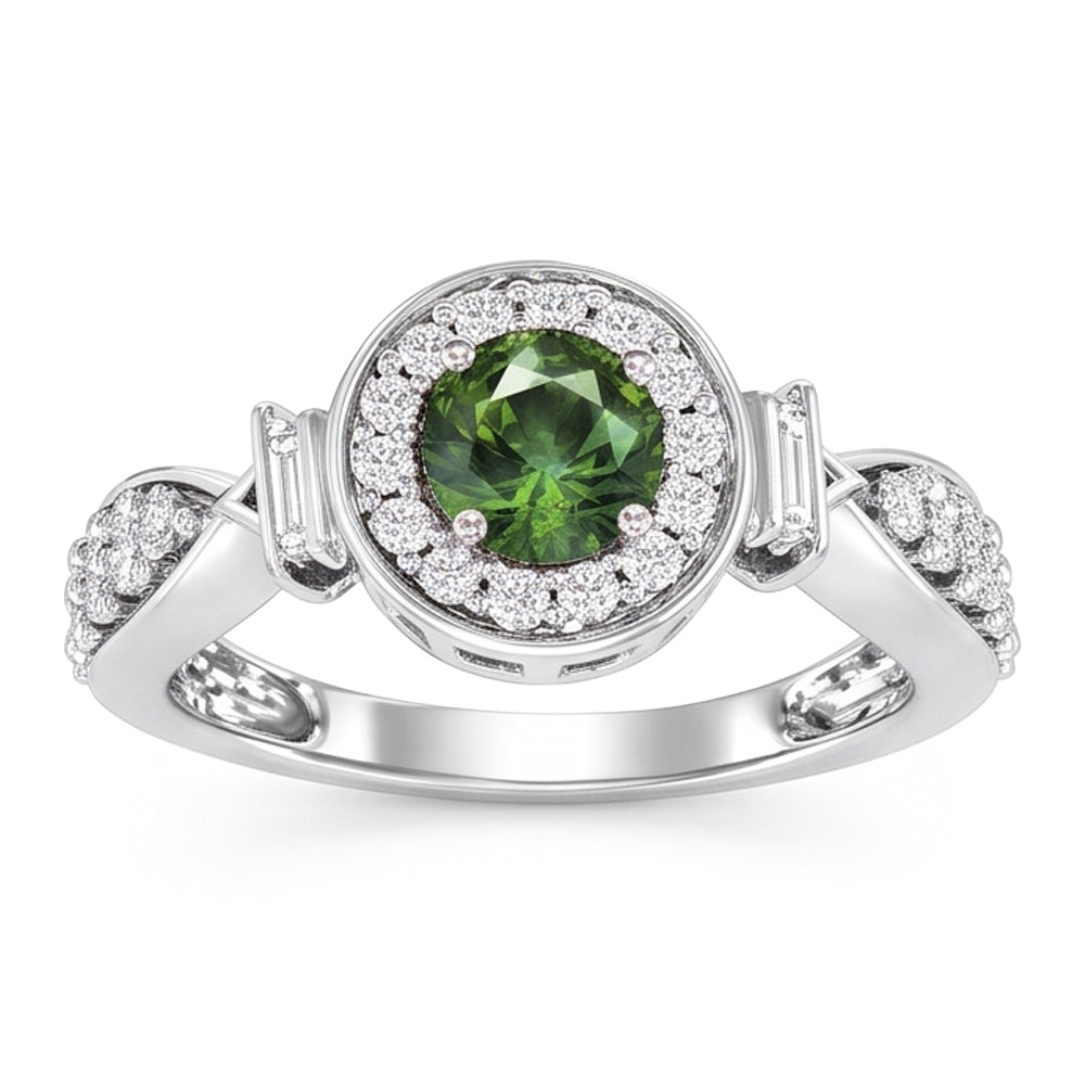 Runder grüner Saphir-Diamant-Ring Weißgold-Schmuck 1.35 ct.