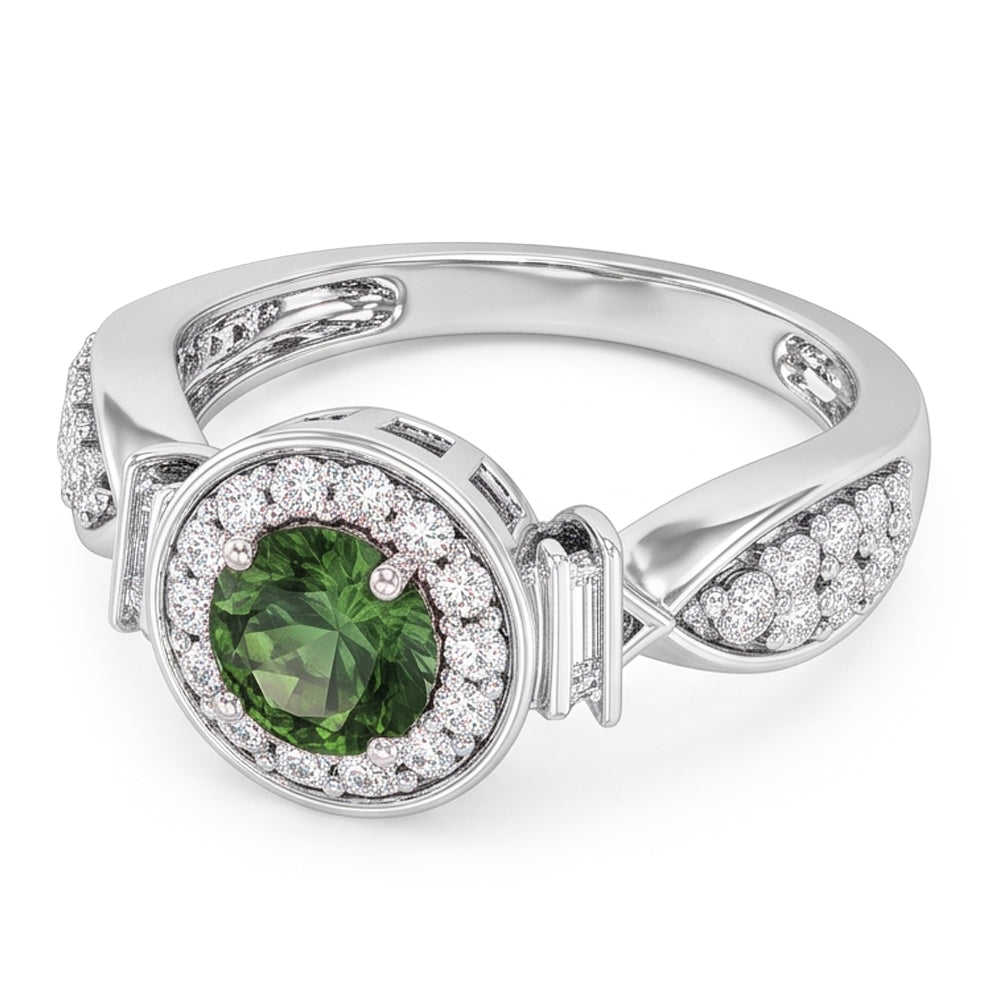 Runder grüner Saphir-Diamant-Ring Weißgold-Schmuck 1.35 ct.