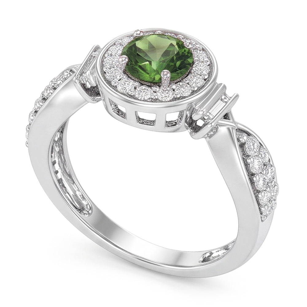 Runder grüner Saphir-Diamant-Ring Weißgold-Schmuck 1.35 ct.