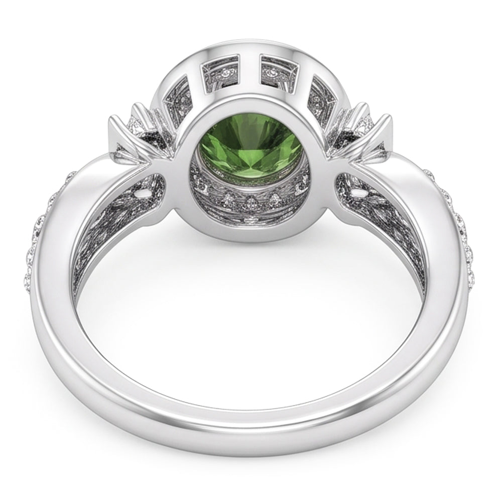 Runder grüner Saphir-Diamant-Ring Weißgold-Schmuck 1.35 ct.