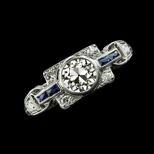 Runder Alter Bergmann Natürliche Diamantring Lünette Set Baguette Saphire 2,75 Karat