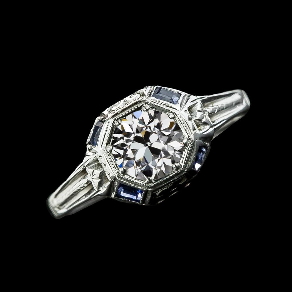 Runder Alter Minenschliff Echt Diamant Baguette Ceylon Saphir Ring 2,75 Karat