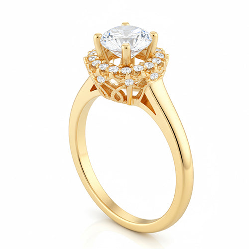 Runder Echt Diamant-Verlobungsring 1,25 Karat Krappenfassung YG 14K