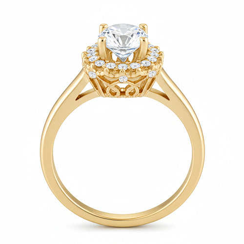 Runder Echt Diamant-Verlobungsring 1,25 Karat Krappenfassung YG 14K