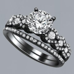 Runder Echt Diamant-Verlobungsring & Band-Set 2,60 Karat Schwarzgold 14K